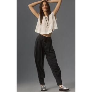 Anthropologie Black Cuffed Barrel Pants - New XS